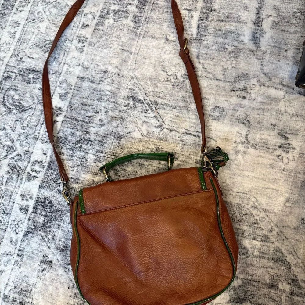 Brown and Green Leather Shoulder Bag - Picture 5 of 5
